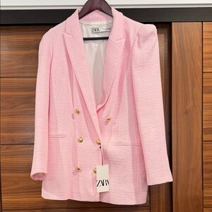 Zara Blush Pink Blazer with Gold Accents
